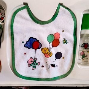 Vintage baby bib and bottle set